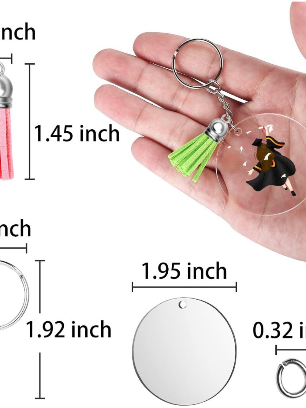 120 pcs Acrylic Keychain Blank Silver Kit - Picture 2 of 7
